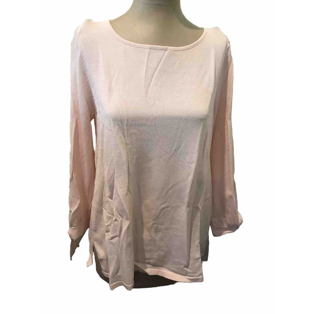 Cupio Blush Womens Pink Top 3/4 Sleeve Tie Cuff Blouse Stretchy Size S